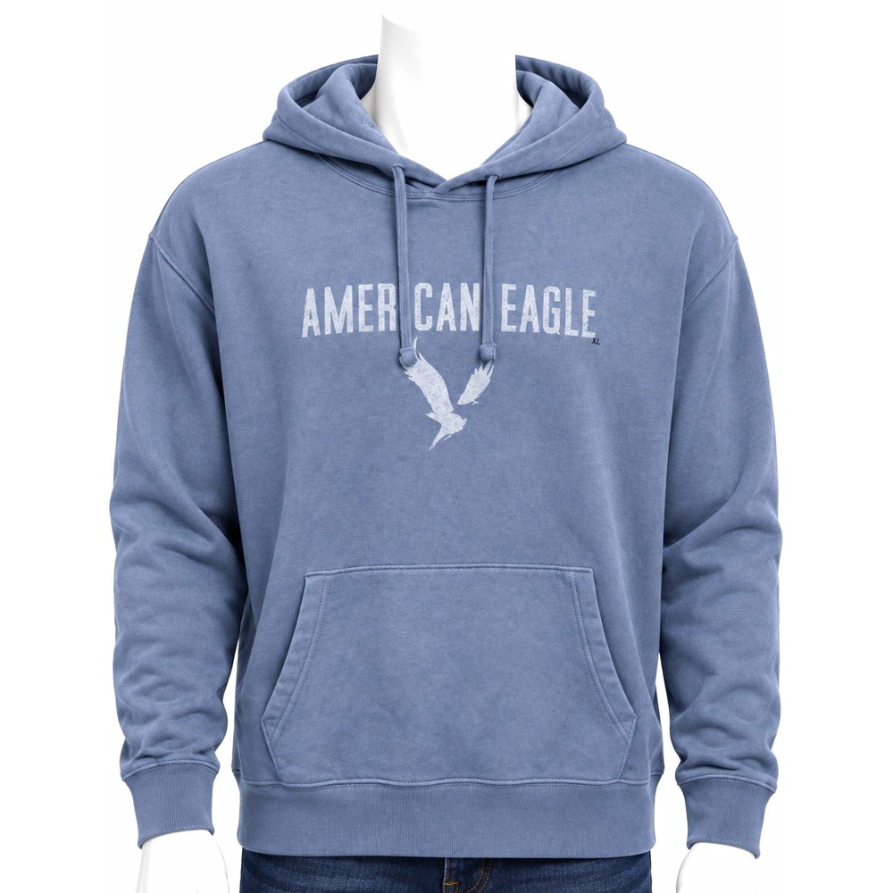 AMERICAN EAGLE Super Soft NWT Men's XL Blue Pullover Hoodie Graphic Logo Pockets